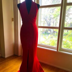 Beautiful Red Deep V Neck Gown